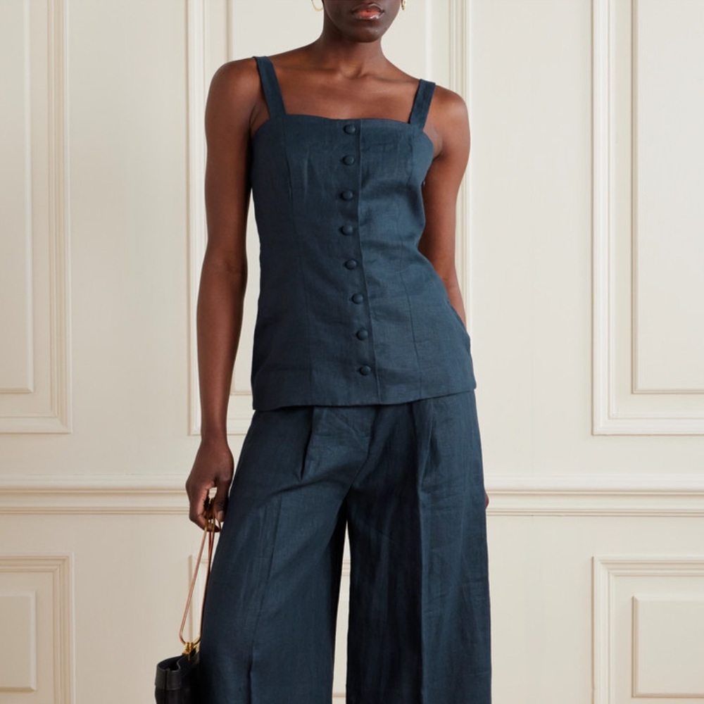 FAITHFULL Corbiere Linen Top Navy Medium US 6